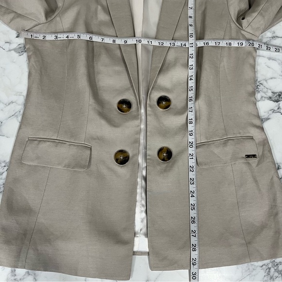 Calvin Klein Women's Linen Blend Open Front Boyfriend Blazer In Khaki Tan 14 - Picture 5 of 11
